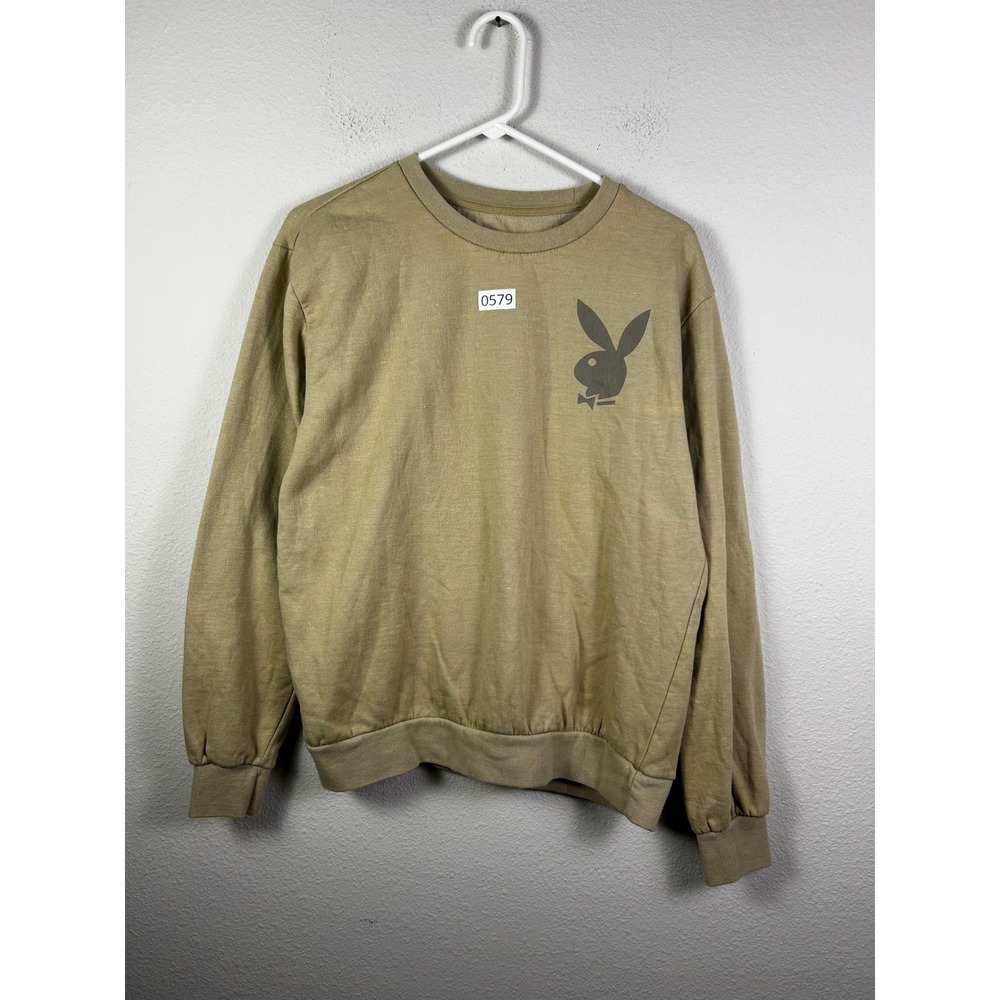 Playboy Long Sleeve Shirt • Beige Neutral • Bunny Logo Front & Back • Men's M